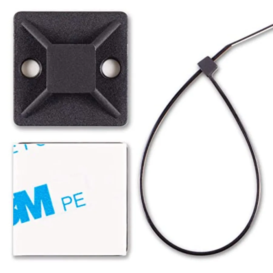 Cable Tie Mounts, Adhesive-Backed, 1 Inch, for Cable Management, Cable Tie Anchors, 100 Pack