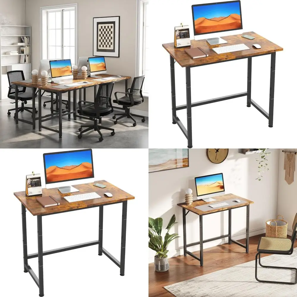 

Компактный компьютерный стол 24 дюйма для небольших помещений - простой, деревенский, коричневый стол с дополнительным ковриком для мыши для дома, офиса, учебы и детей
