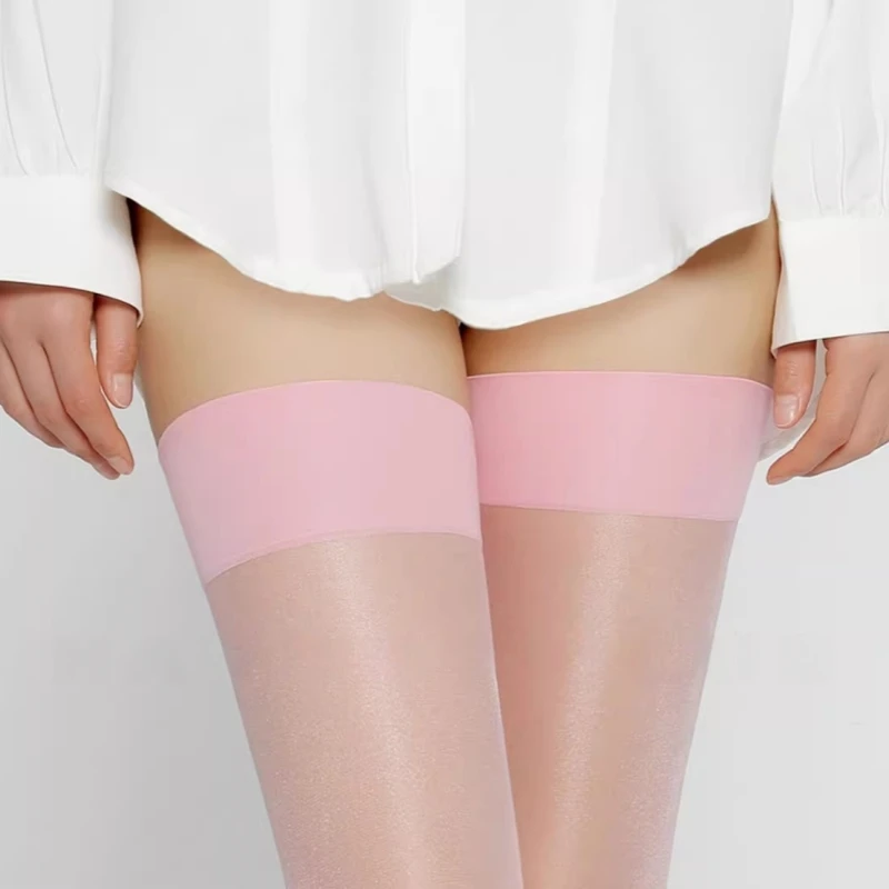 12D Candy Colors Glitter Party Clubwear Stretchy Nylon Thigh High Stockings Women Sexy Ultra Thin Transparent Intimate Underwear