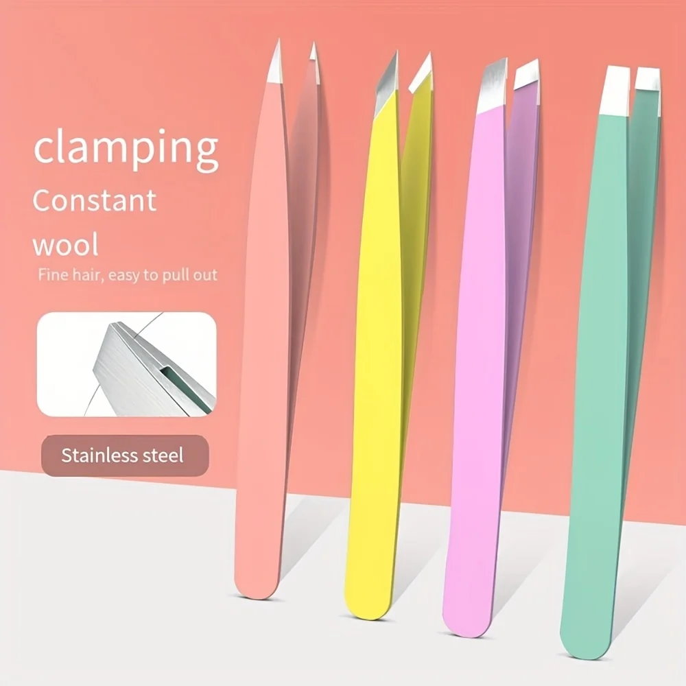 4pcs Tweezers For Eyebrows, Slant Tip/ Angled Tip Eyebrow Tweezers, Precision For Eyebrows Facial Hair, Ingrown Hair