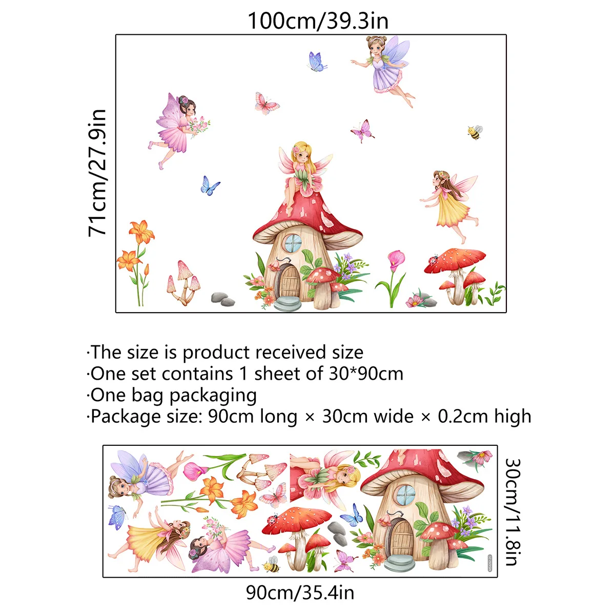 Cartoon mushroom House Fairy wall stickers Children's room bedroom decorative wall stickers Self-adhesive wall stickers