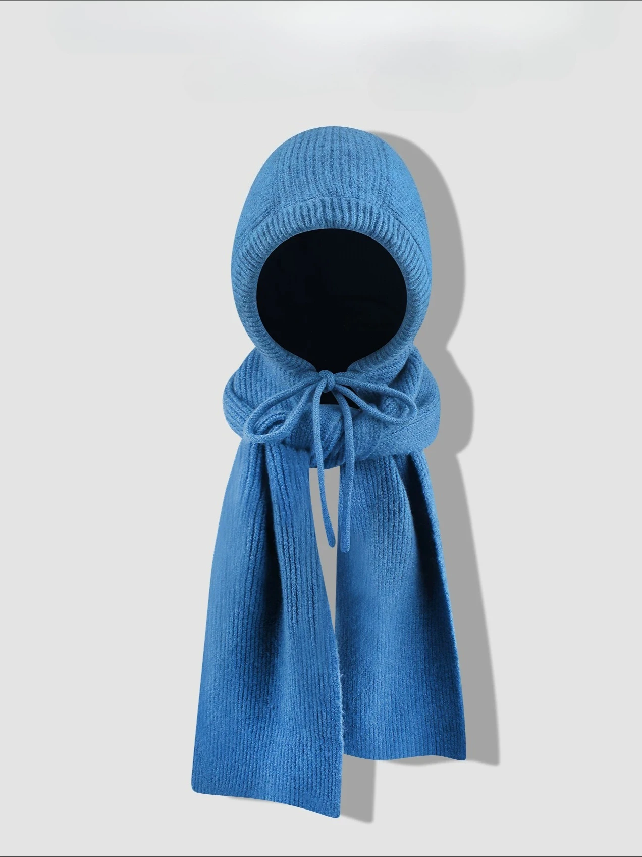 USPOP Women's Winter Knitted Balaclava Hooded Scarf with Tie Closure, Warm Soft Ribbed Knit Hood Wrap Neck Warmer Hat for Women