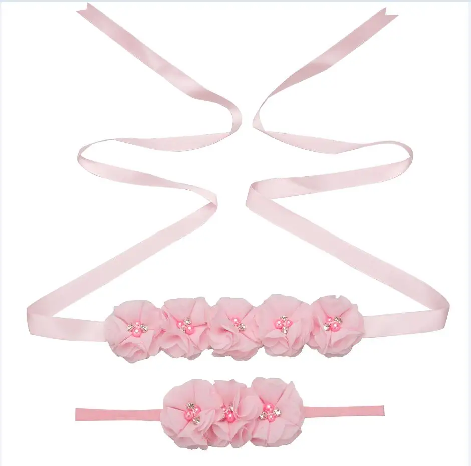 

Chiffon Floral Maternity Belt baby headband set Waistband Bridesmaid Dress Accessories Party Decoration Maternity Wedding Dress