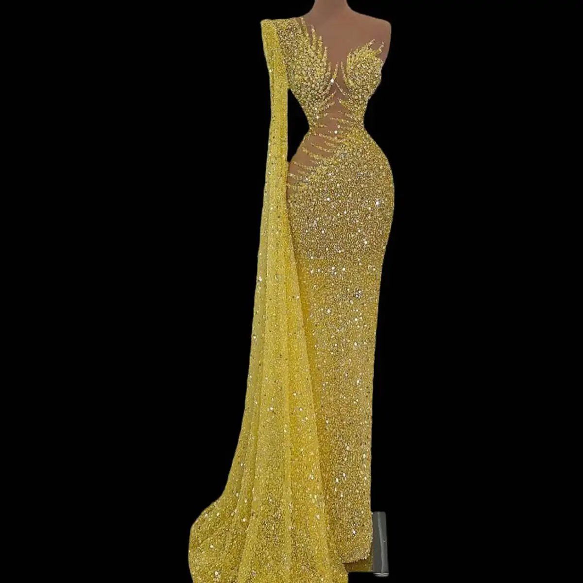 One Shoulder Mermaid Prom Gowns Sparkling Pearls Sequins Floor Length Cloth Party Dresses Trumpet Evening Dresses