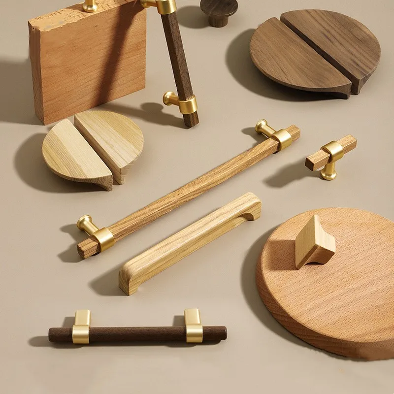 

Cabinet door, cabinet drawer, solid wood handle, modern and simple black walnut wood wardrobe, wooden handle