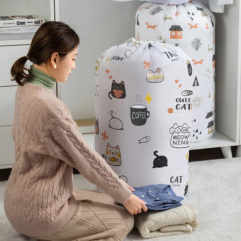 Large Cartoon Laundry Bags Folding Eco Friendly Dirty Clothes Quilt Storage Sundries Toys Baskets Home Decor Woven Basket