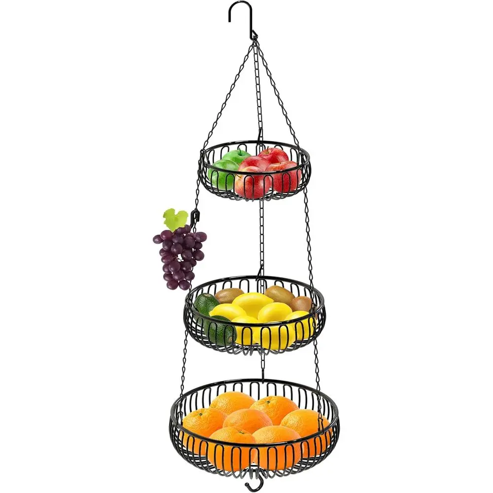 Elegant Black Oblate Metal Hanging Basket, 11x11x30
