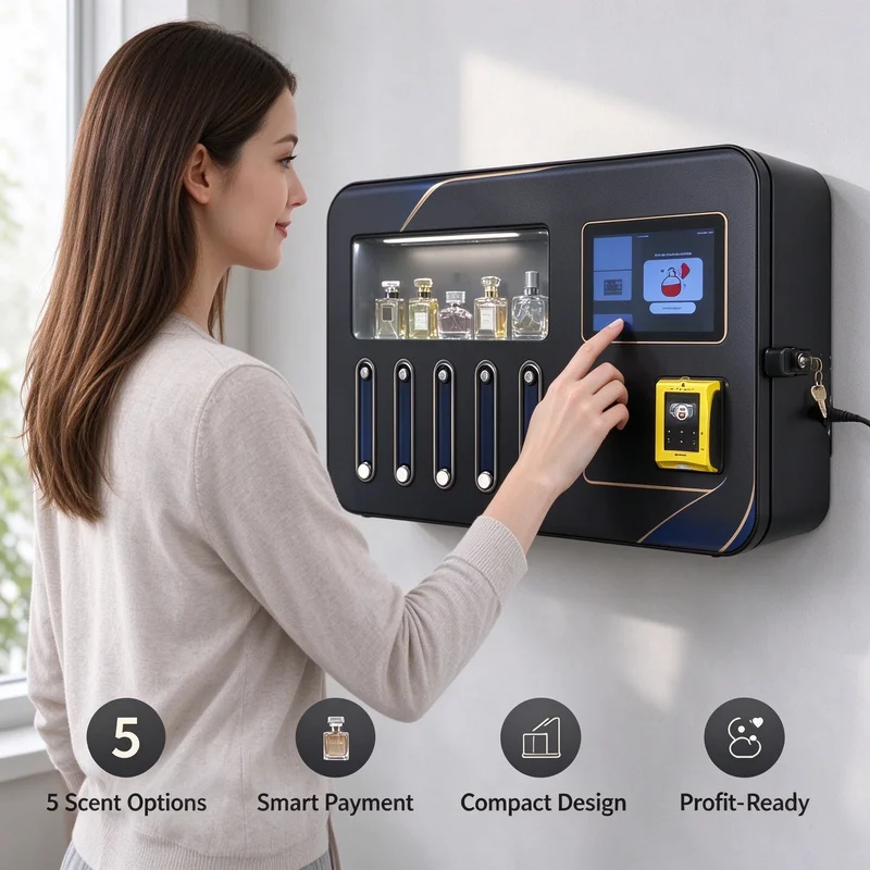 Fragrance Sample Vending Kiosk Vertical Support Stand Hd Display Panel for Convention Hall Unmanned Perfume Retail Cabinet