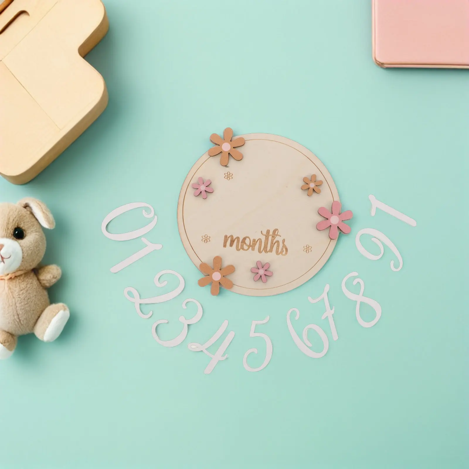 Wooden Baby Growth Tracker Newborn Milestone Signs Floral Design Baby Monthly Announcement Photo Props Keepsake Growth Cards