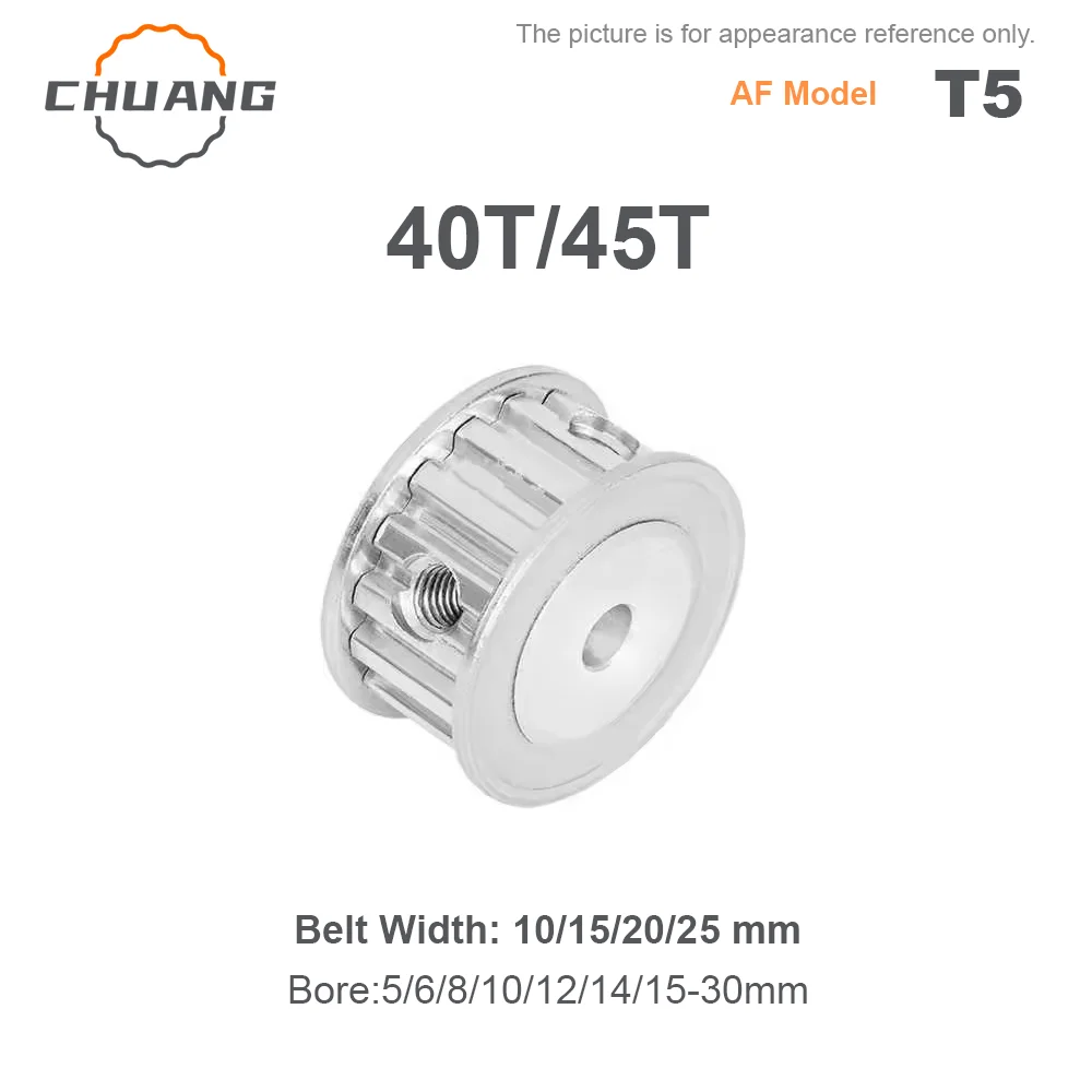 

40Teeth 45Teeth T5 Timing Pulley Bore 5-30mm Belt Width 10/15/20/25mm AF Type T5-40T 45T Synchronous Wheels