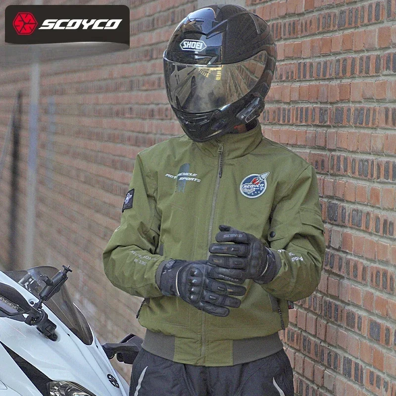 Scoyco Motorcycle Jacket Men's Winter Cycling Clothes Warm Windproof Vintage Knight Pilot Jacket The Four Seasons CE Protection