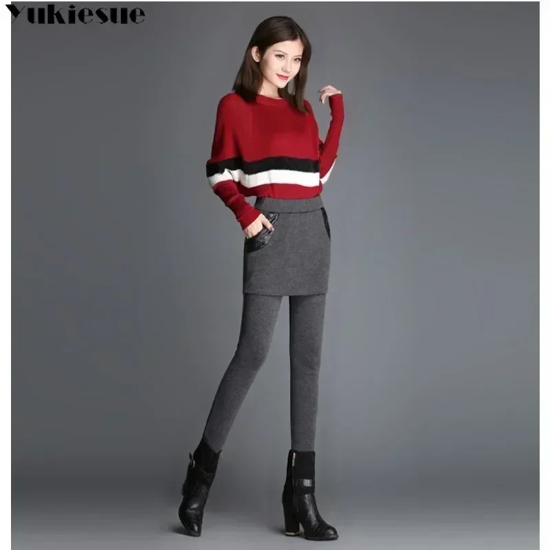 Falda de pantalón para mujer, mallas ajustadas de vellón fino, de cintura alta, aterciopeladas, cálidas y versátiles, para invierno, 2023