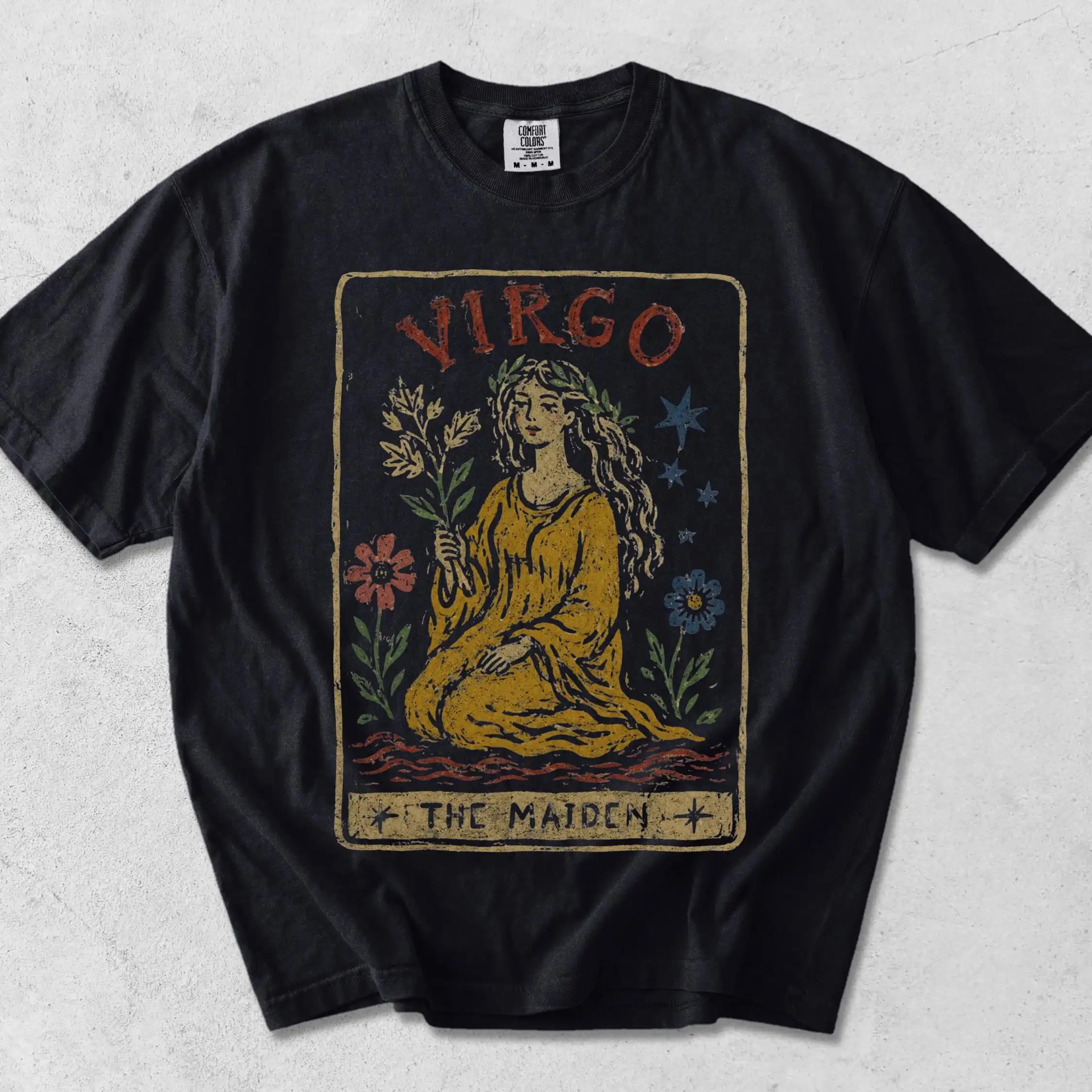 Virgo Zodiac Shirt, The Maiden Tarot Card Tee, Vintage Astrology T Shirt, Celestial Horoscope Graphic Tee