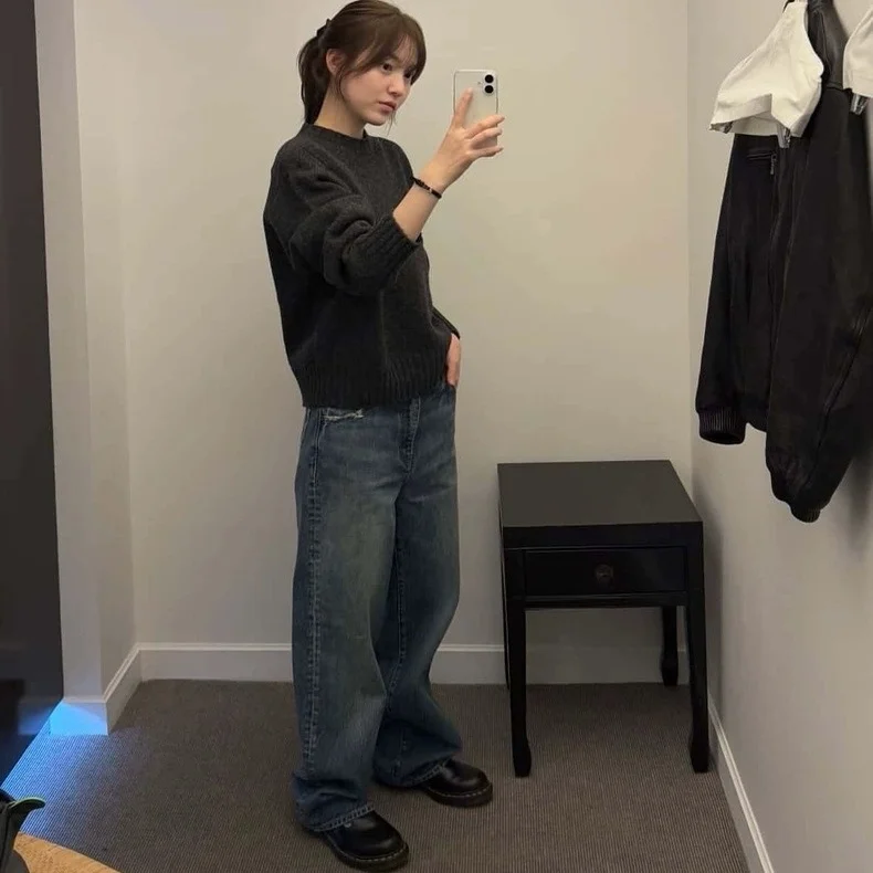 

Ретро синие обтягивающие прямые джинсы на подкладке с начесом, износостойкие женские зимние модные джинсы с высокой талией на молнии