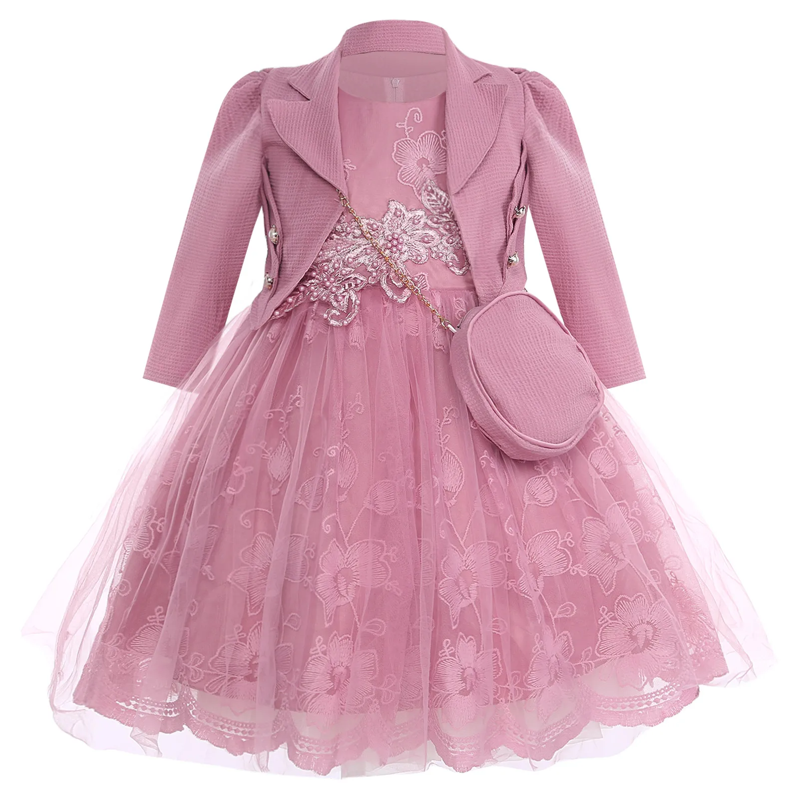 Meisjes bloemen geborduurde jurk kerstoutfits jurk feestavond prom dansjurk set festival prinses feestkostuums