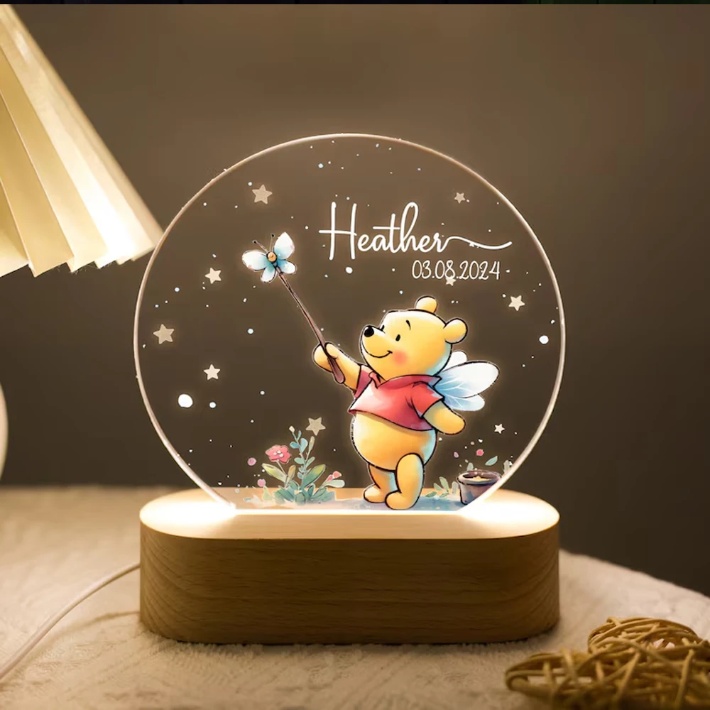 Custom Name & Date Acrylic Plaque with Cute Mouse Acrylic Night Light Plate Animals Lamp Plaque Baby Kids Bedside Baptism Gifts