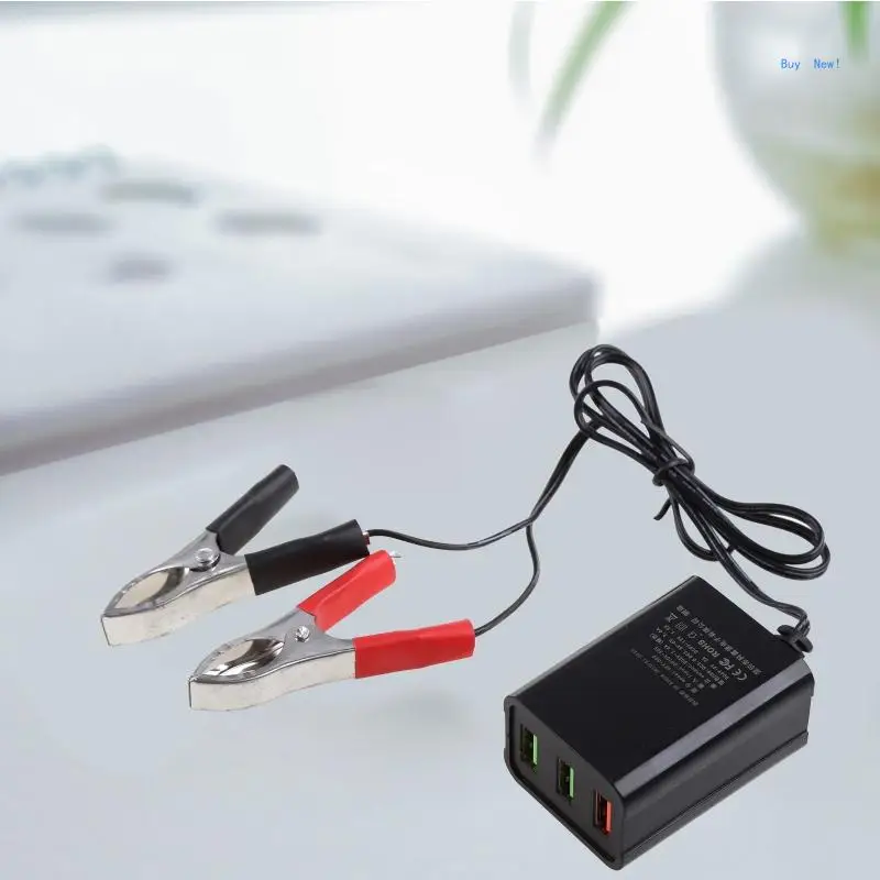 Alligator Clip Converter DC12V-24V QC3.0 USB 5V3A Fast Charger Power Adapter 3 USB Ports for Apple for HuaWei Fast Charg