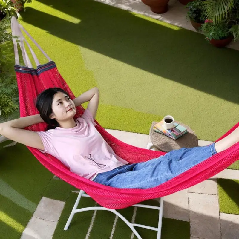 

Ice Silk Outdoor Camping Swing Hammock Sturdy Portable Breathable Anti-rollover Mesh Ice Silk Hammock Garden Hang Bed