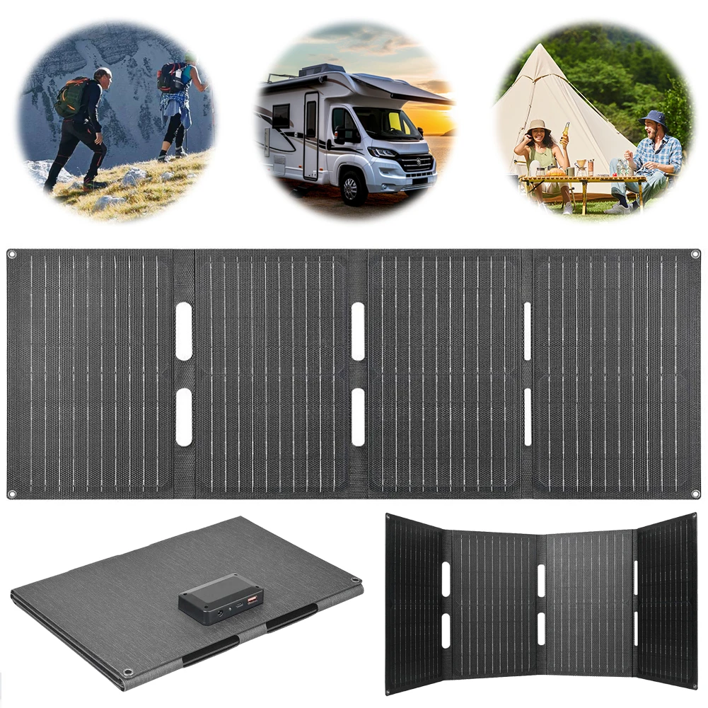 

60W Folding Solar Panel with Type-c/USB/DC Ports Battery Charger IP65 Waterproof Outdoor Phone Power Bank Solar Cell for Phones