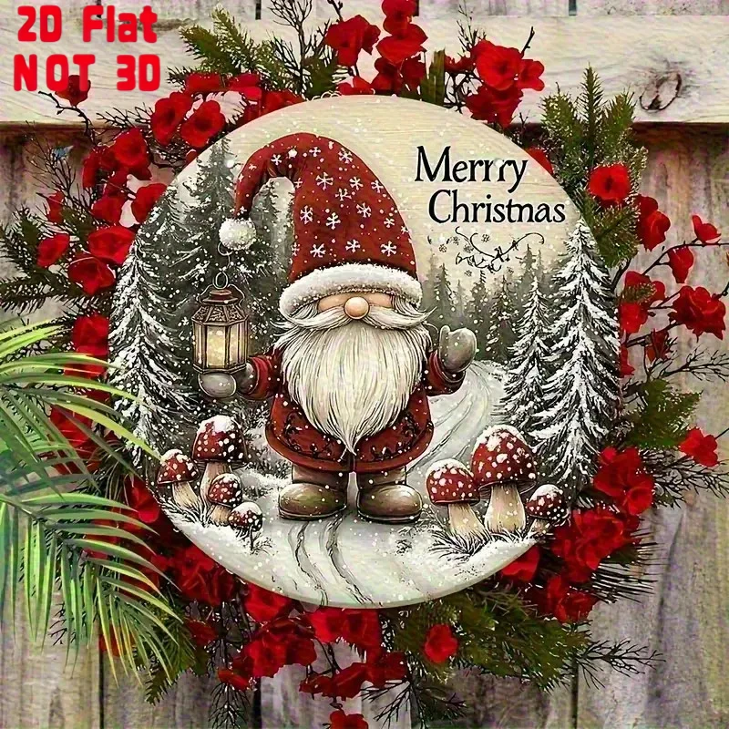 2D Flat, Pendants, Drops And Finials, Vintage Christmas Round Wooden Ornaments - Santa Claus, Lantern, Merry Christmas Text - Re