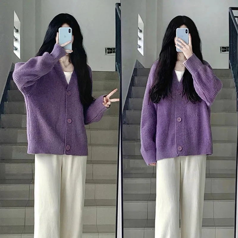 Mulheres de malha cardigans casaco ou saia elegante clássico suéteres streetwear casual manga longa chique topo confortável novo