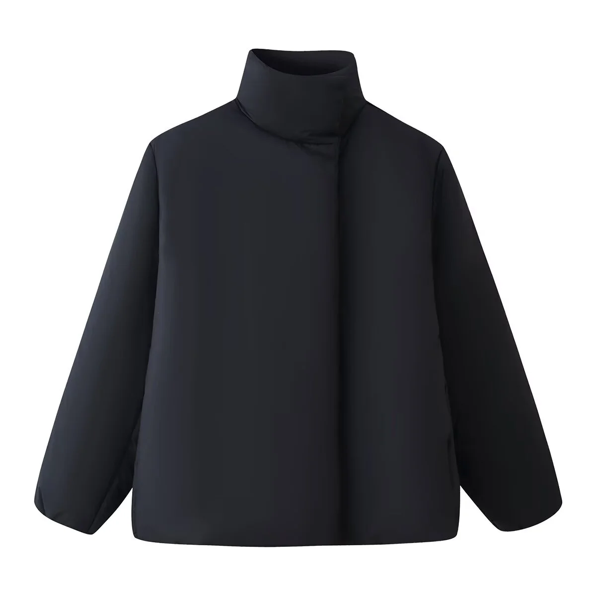 

2025 Winter New Women's Casual and Relaxed Style Loose Fit Stand Collar Long Sleeve Concealed Button Short Cotton Jacket