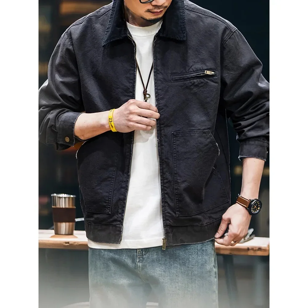 

Весна 2026, новая стильная мужская куртка-карго в стиле ретро, свободное хлопковое парусиновое пальто