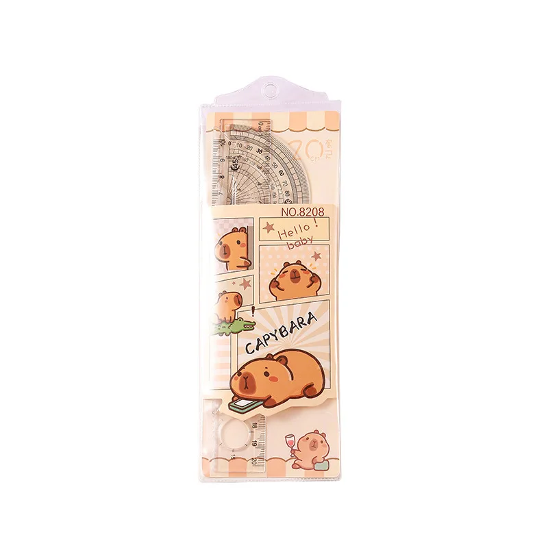 4pcs Capybara Ruler Sets Student Stationery Set Cute Ruler Triangle Protractor School Supplies Kid Gift Classroom Rewards