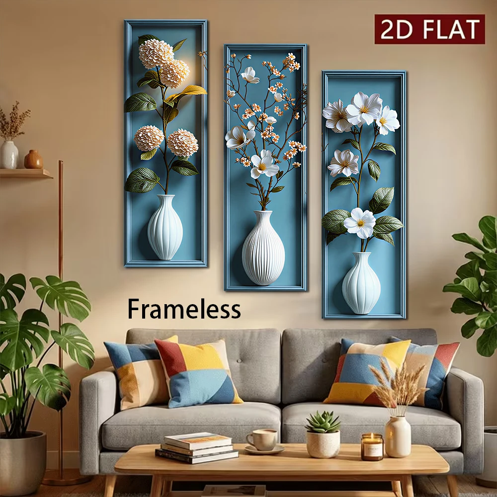 1 set of modern minimalist triple vase wall stickers, living room sofa background wall decoration, self-adhesive removable frame
