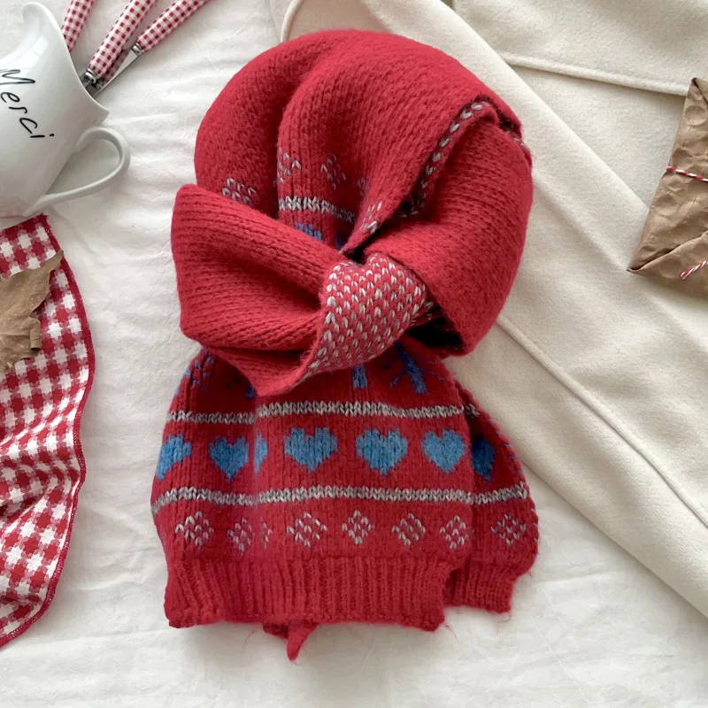 Winter Thick Warm Scarf Women Vintage Fair Isle Knit Christmas Neck Warmer High Quality