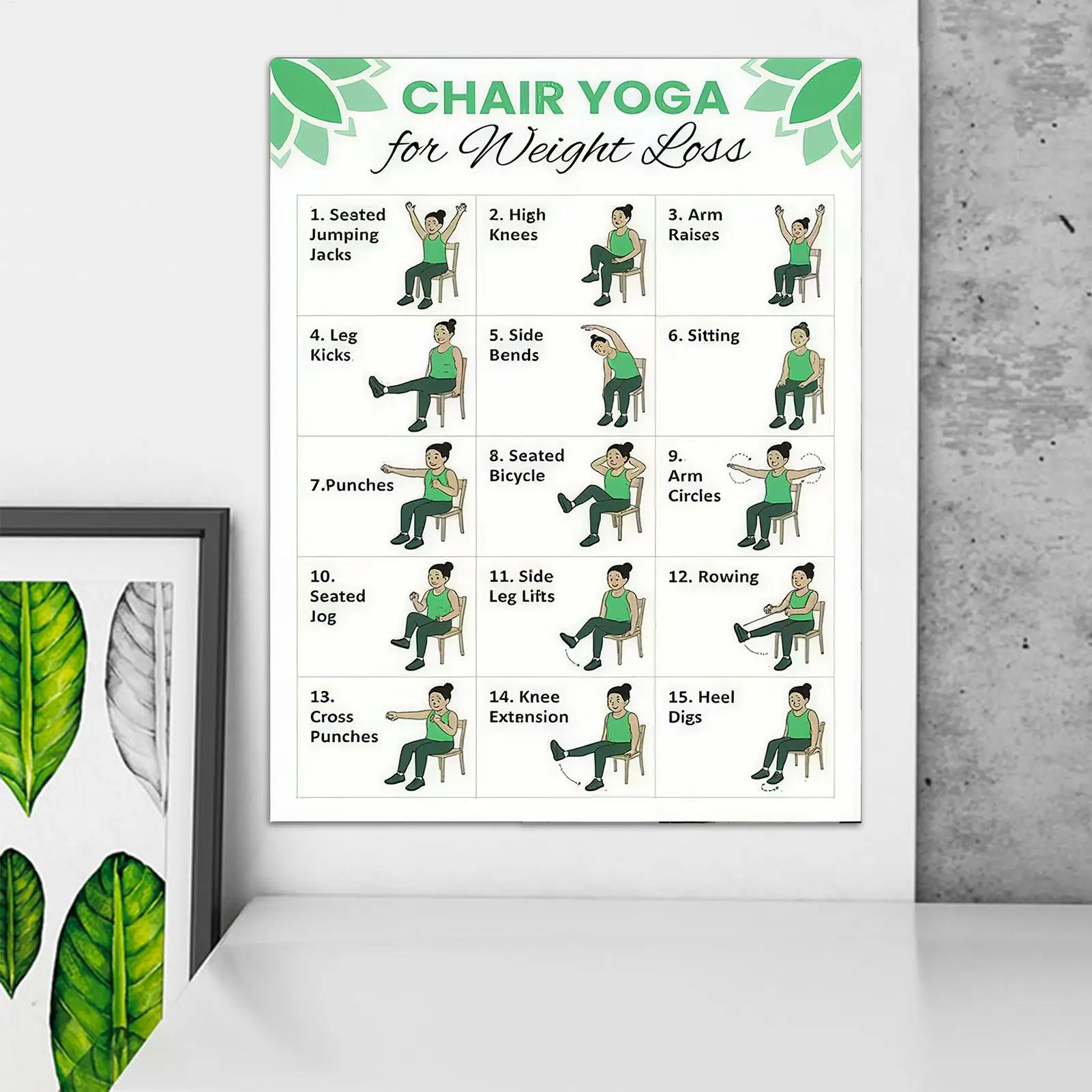 Chair Yoga Poster 30-Day Workout Guide 2 Pieces Chair Yoga Trainer Guide for Senior Beginner Mobility Balance Flexibility