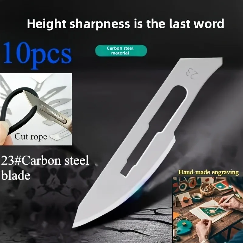 10pcs 23 Carbon Steel Blades | Asymmetrical Edge, Suitable for Art, Crafts, Opening Packages, Outdoor Activities, Model Making