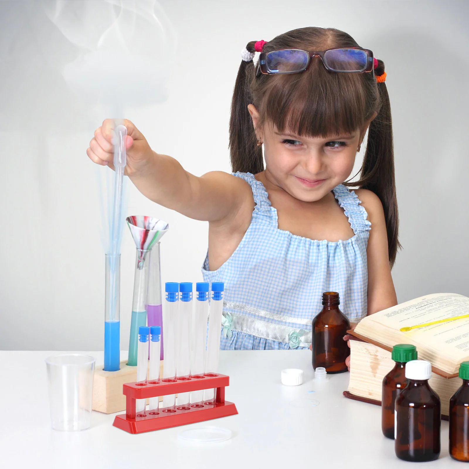 6pcs Laboratory Testing Tubes Plastic Vials Experiment Tubes with Storage Rack vials tubes plastic tubes