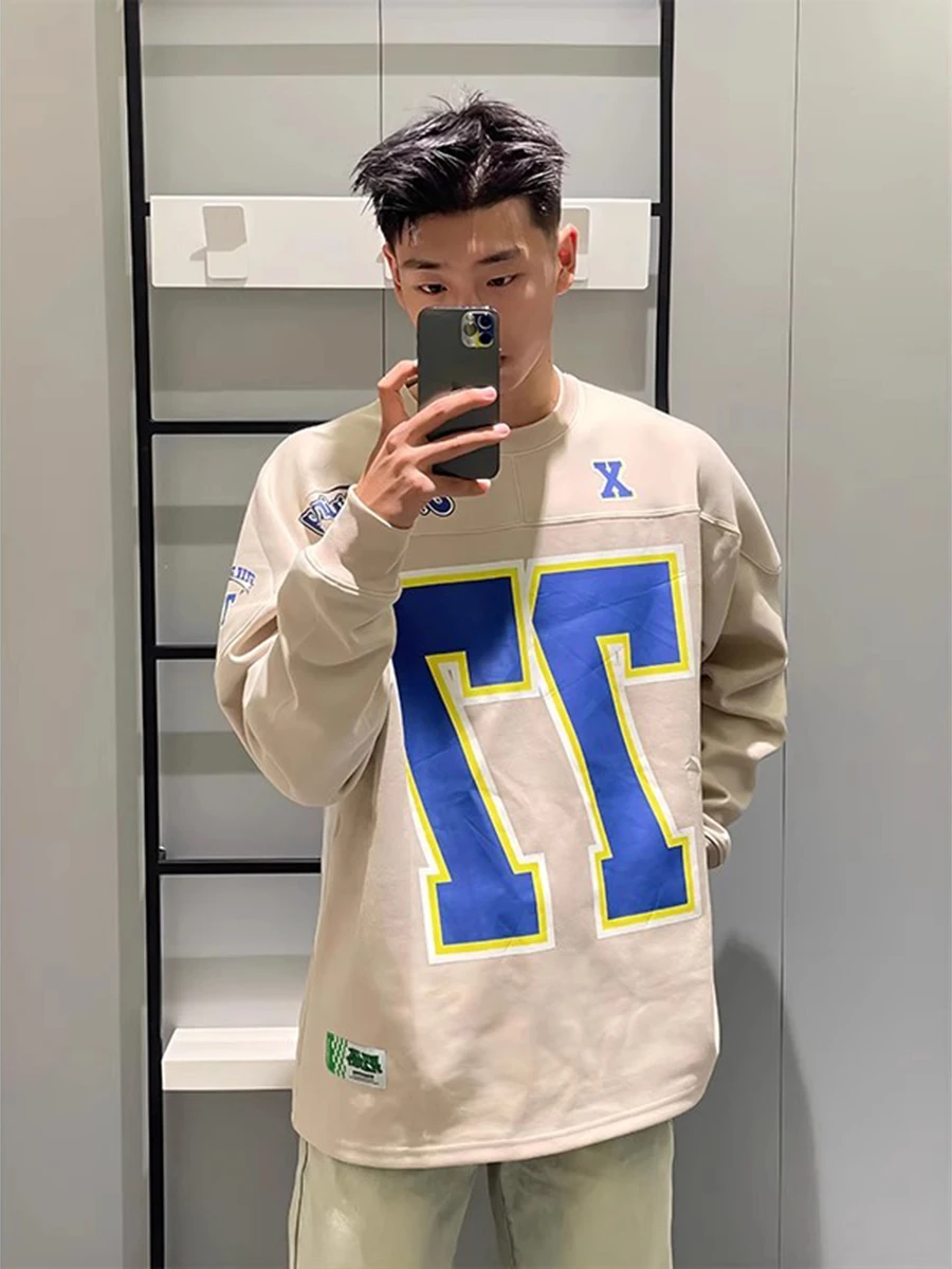 

American Sle Letter Print Hoey Jersey Hoodl Sweatirt Men's Autumn High Street Faion round Ne Pullover Clothing