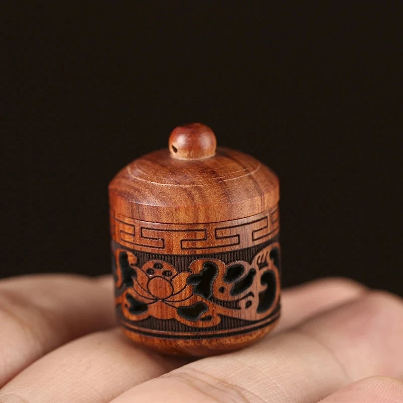 Natural Wood Perfume Bottle Incense Expanding Mini Sandalwood Portable Sealed Jar Pendant Pomander Container Medicine Pill Box