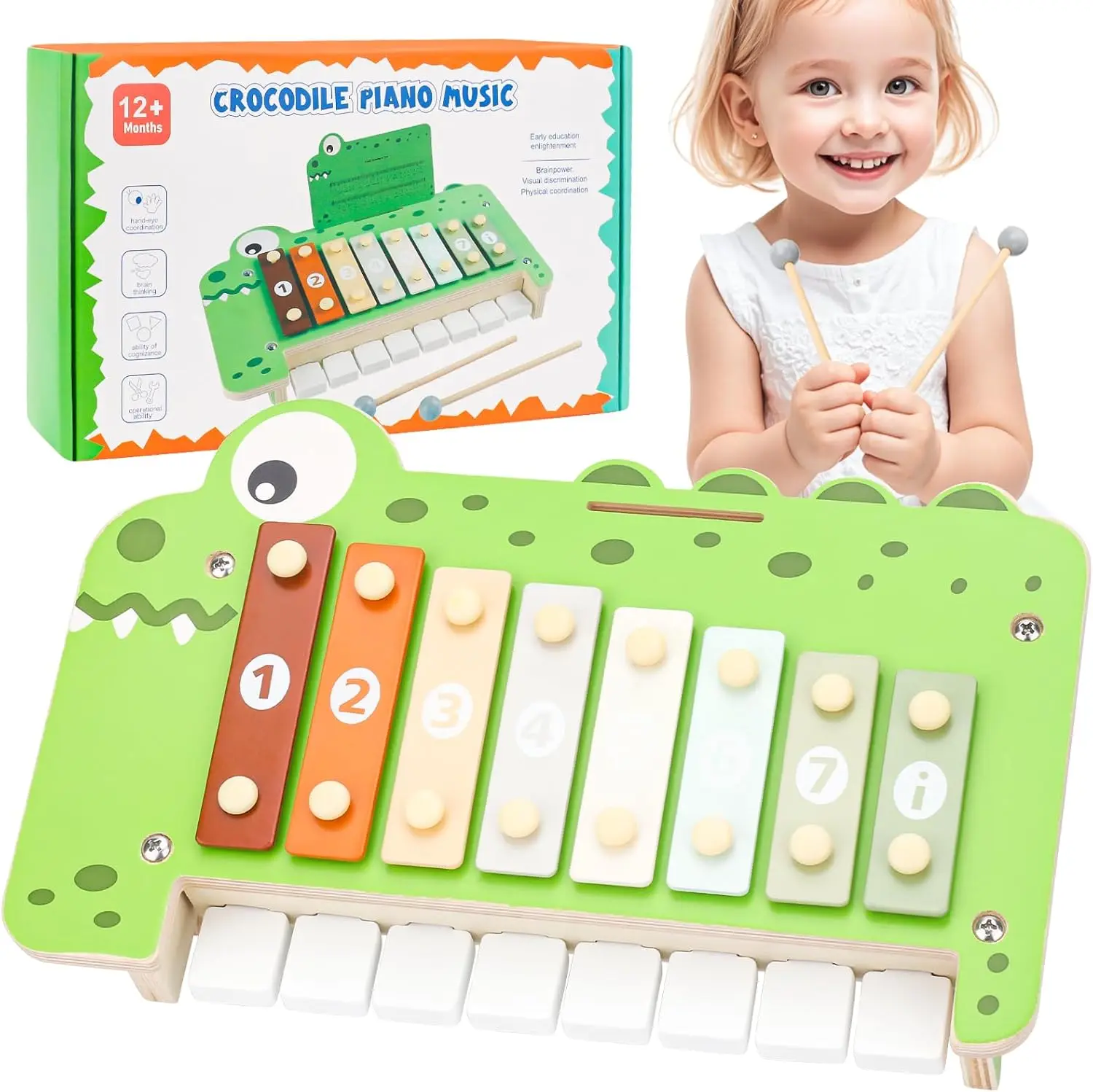 Musikinstrumenten-Set aus Holz, Montessori-Musik-Set mit Klaviertastatur, Xylophon für Kleinkinder, Vorschule, pädagogisches sensorisches Spielzeug