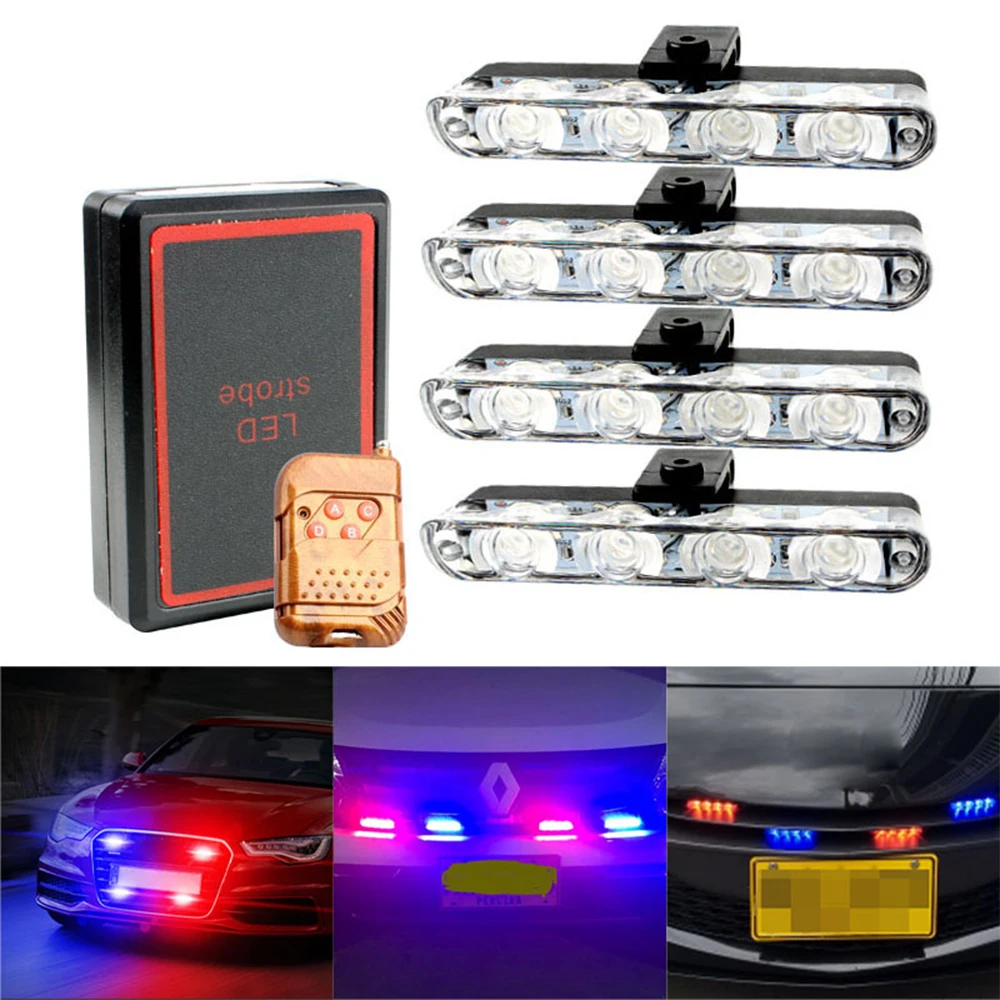 4led Strobe Led warning light police red blue flashing beacon CAR GRILLE SIGNAL LAMP Emergency lights Warning taillights Flasher