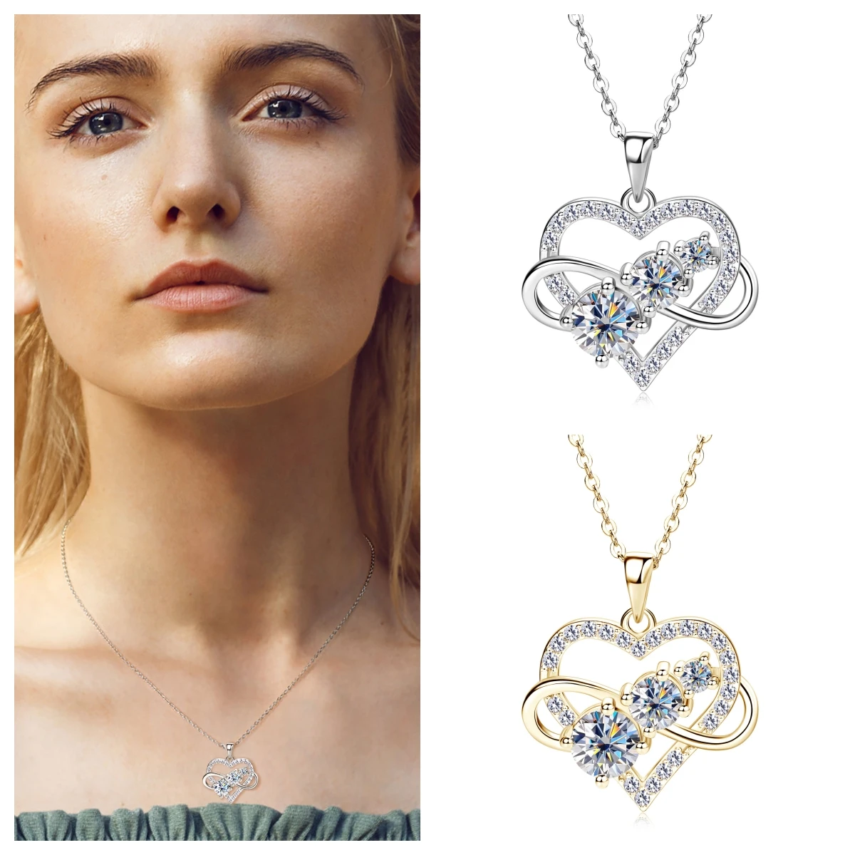 

Ожерелья с подвеской в форме сердца из стерлингового серебра 925, круглое ожерелье из муассанита для свадебных украшений