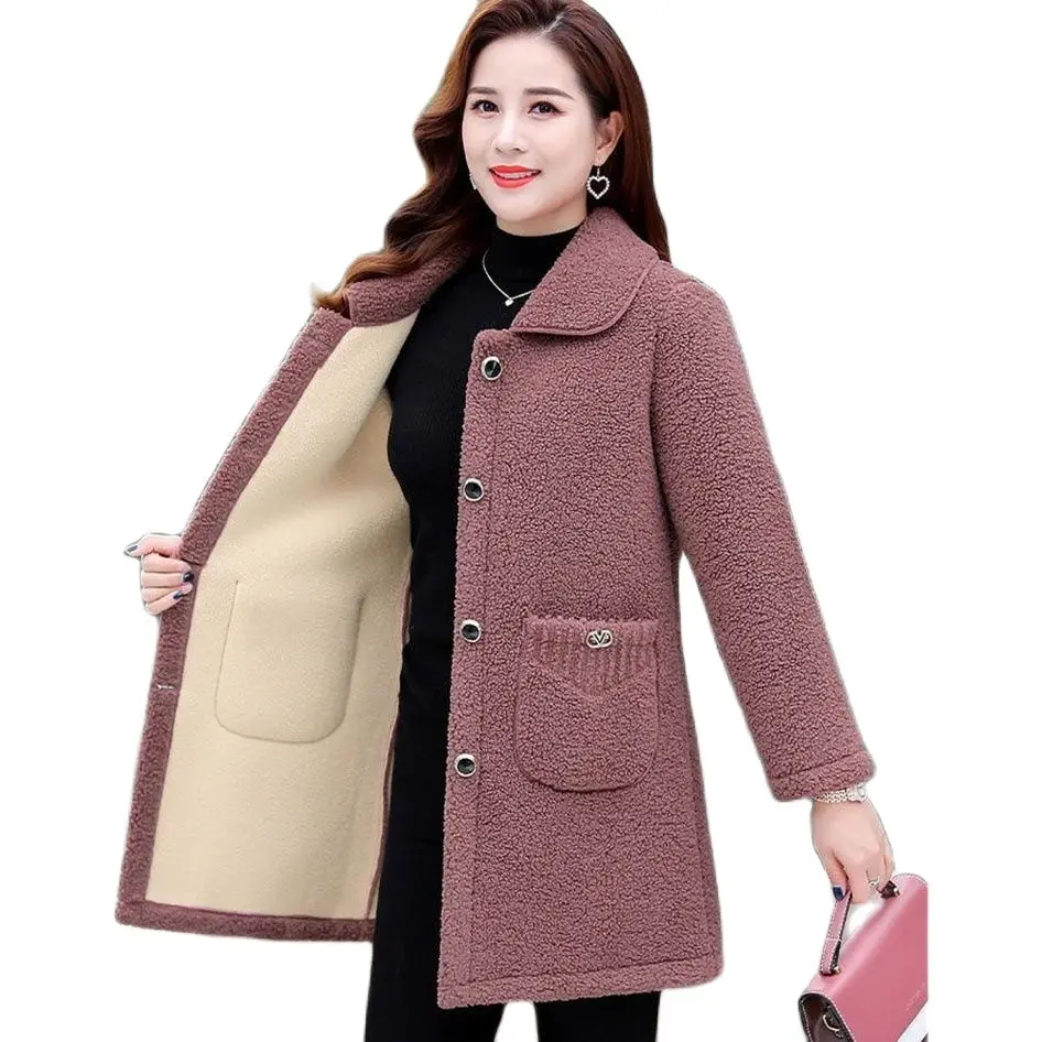 Autumn Winter Jacket Parkas Women Faux lamb Wool Coat Middle-aged Mother Cotton Clothes Female Long Outerwear Casual Tops 6XL