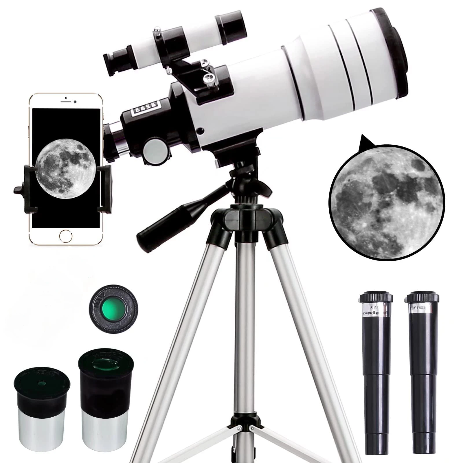 Telescope for Adults & Kids 70mm Aperture Astronomical Refractor Telescopes for Astronomy Beginners (15X-150X), 300mm Portable