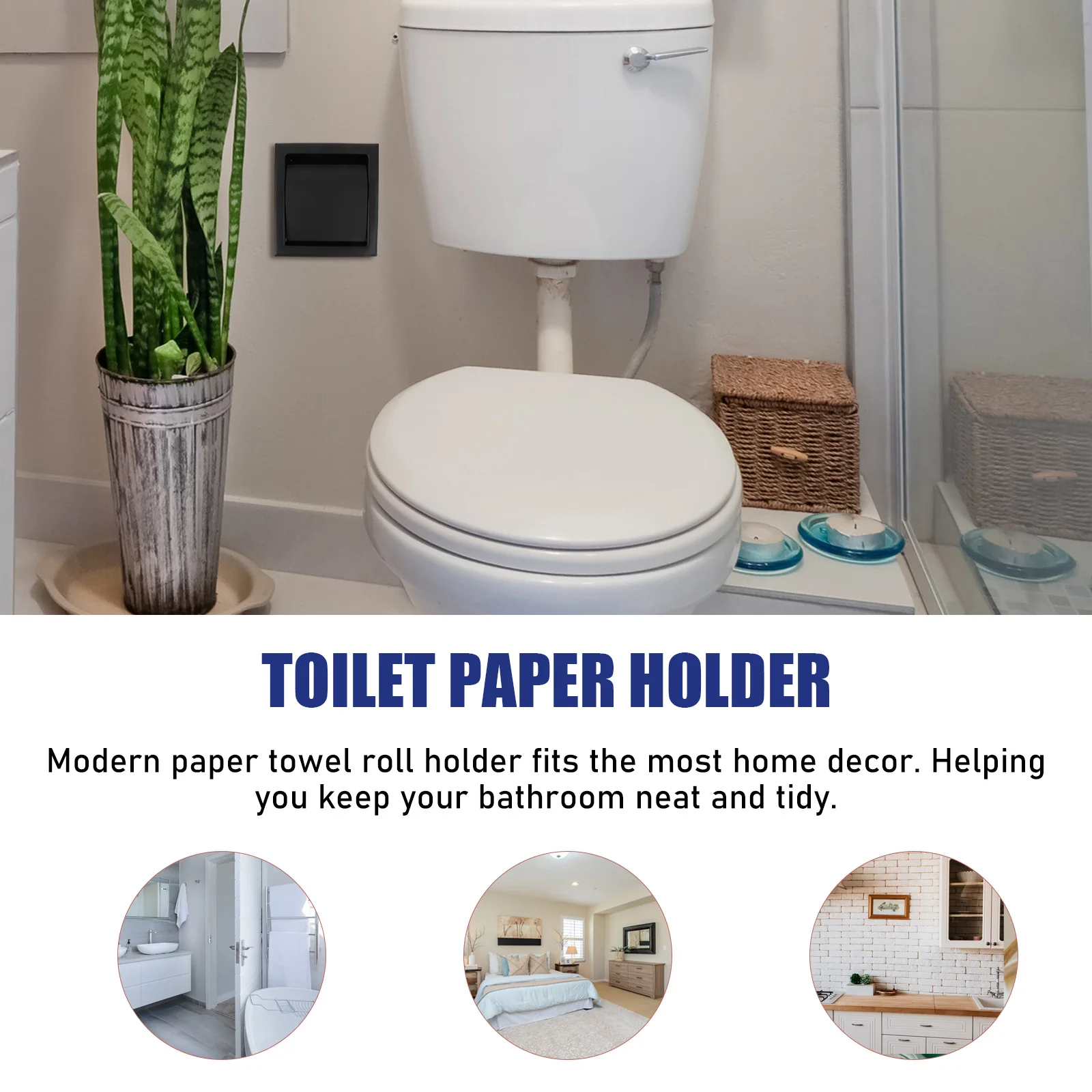 

Stainless Steel Toilet Paper Holder Durable Roll Rack Modern Bathroom Tissue Stand Storage Easy Use Embedded