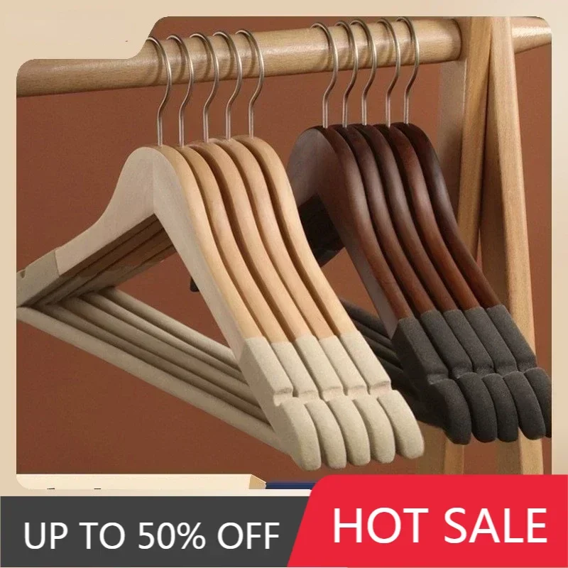 Flocking solid wood hangers, non-slip and non-trace, home clothes hangers, wooden clothes hangers, clothing stores, hotels