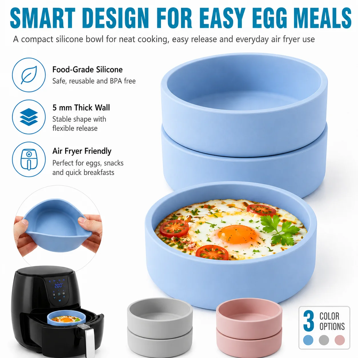 2/4 Pack Silicone Microwave Egg Cooker Cups Air Fryer Egg Molds Individual Egg Bite Maker Nonstick Steamer Cups Oven Baking Mold