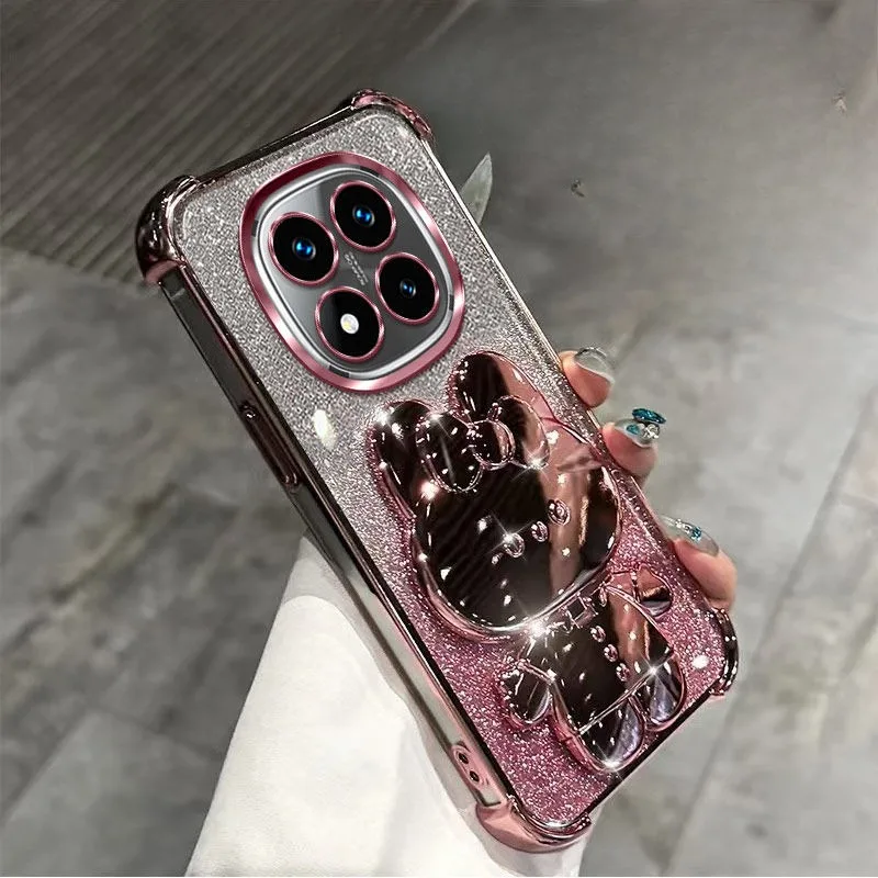 레드미 노트 14 프로 케이스 미러 홀더 글리터 충격 방지 커버 샤오미 레드미 노트 14 15 프로 플러스 15 15C 14C 4G 5G 케이스