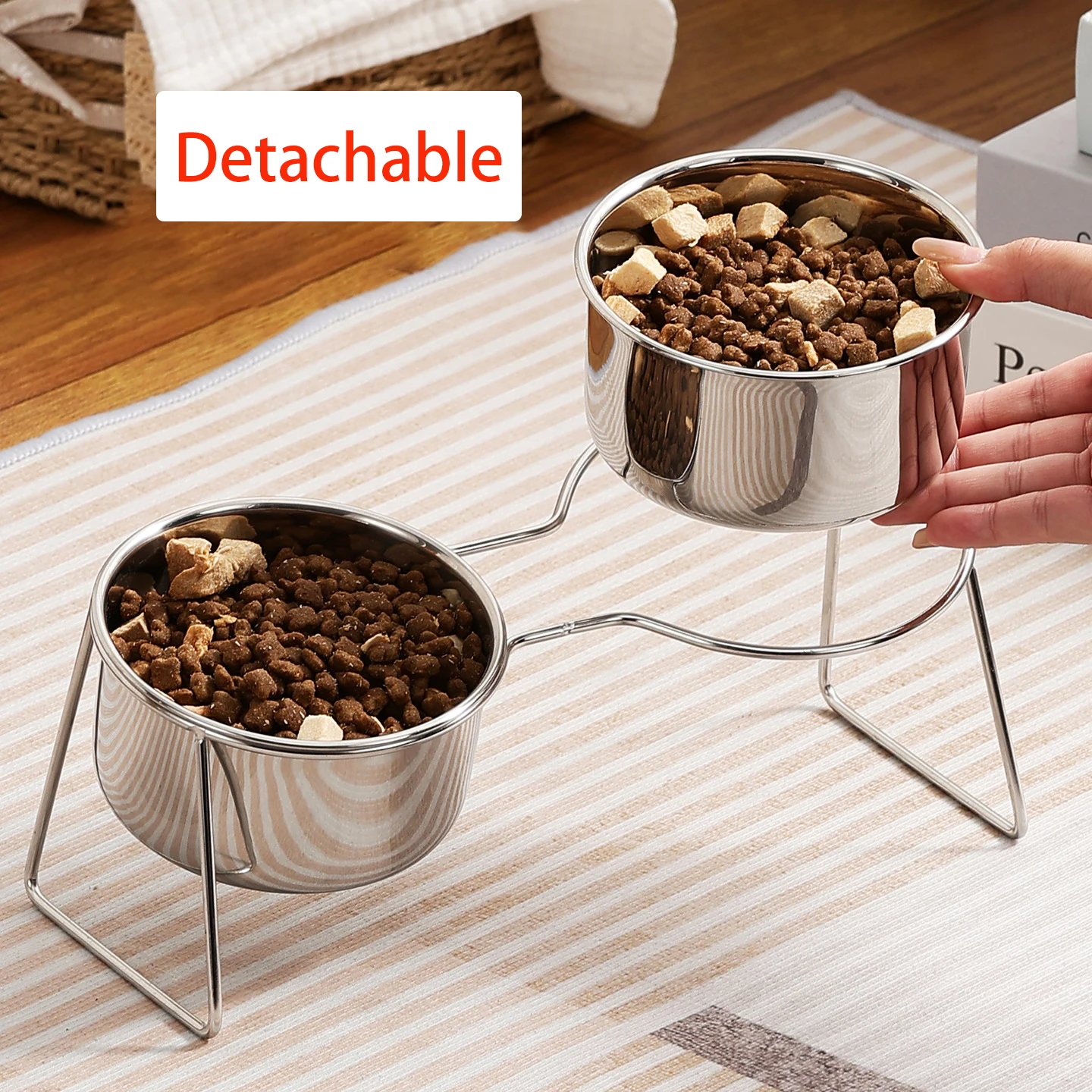 Katzenfutternäpfe aus Edelstahl mit Neigung und Nackenschutz, Bruchsichere Erhöhte Futterschale 15 ° Futternapf für Kätzchen und Welpen, Haustierbedarf – Detail 4