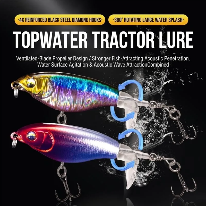 Señuelos flotantes de hélice para lubina, cebo de superficie tipo Whopper Plopper, señuelo de superficie de lanzamiento a larga distancia para peces depredadores
