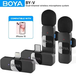 BOYA BY-V microfono Lavalier Wireless con risvolto per iPhone Android cellulare PC Computer Laptop Youtube registrazione Streaming Vlog