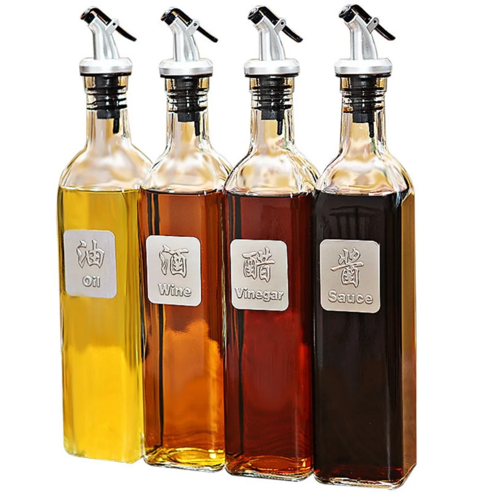 Transparent Glass Automatic Opening Closing Nozzle Oil Bottle Leakproof Household Kitchen Soy Sauce Vinegar Pot Seasoning Bottle