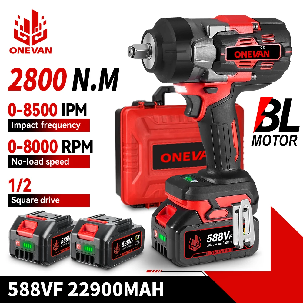 ONEVAN 2800N.M 2800W Brushless Electric Impact Wrench 1/2 Inch Cordless Torque Wrench Screwdriver Tool For Makita 18V Battery