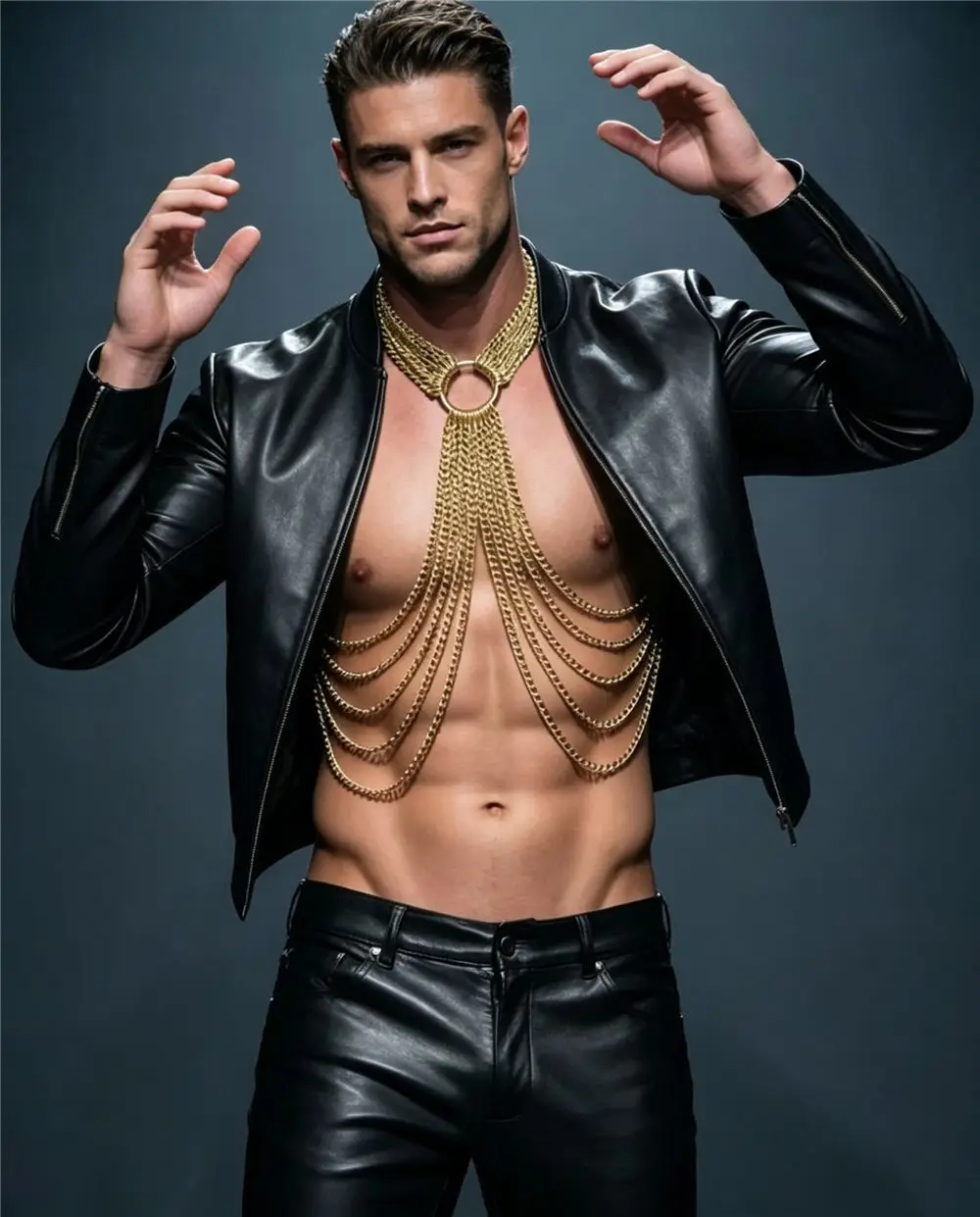 

Handcrafted Heavy-Duty Spliced Gold Tassel Chain Body Chain Nightclub Birthday Party Punk Style Men's Sexy Vest